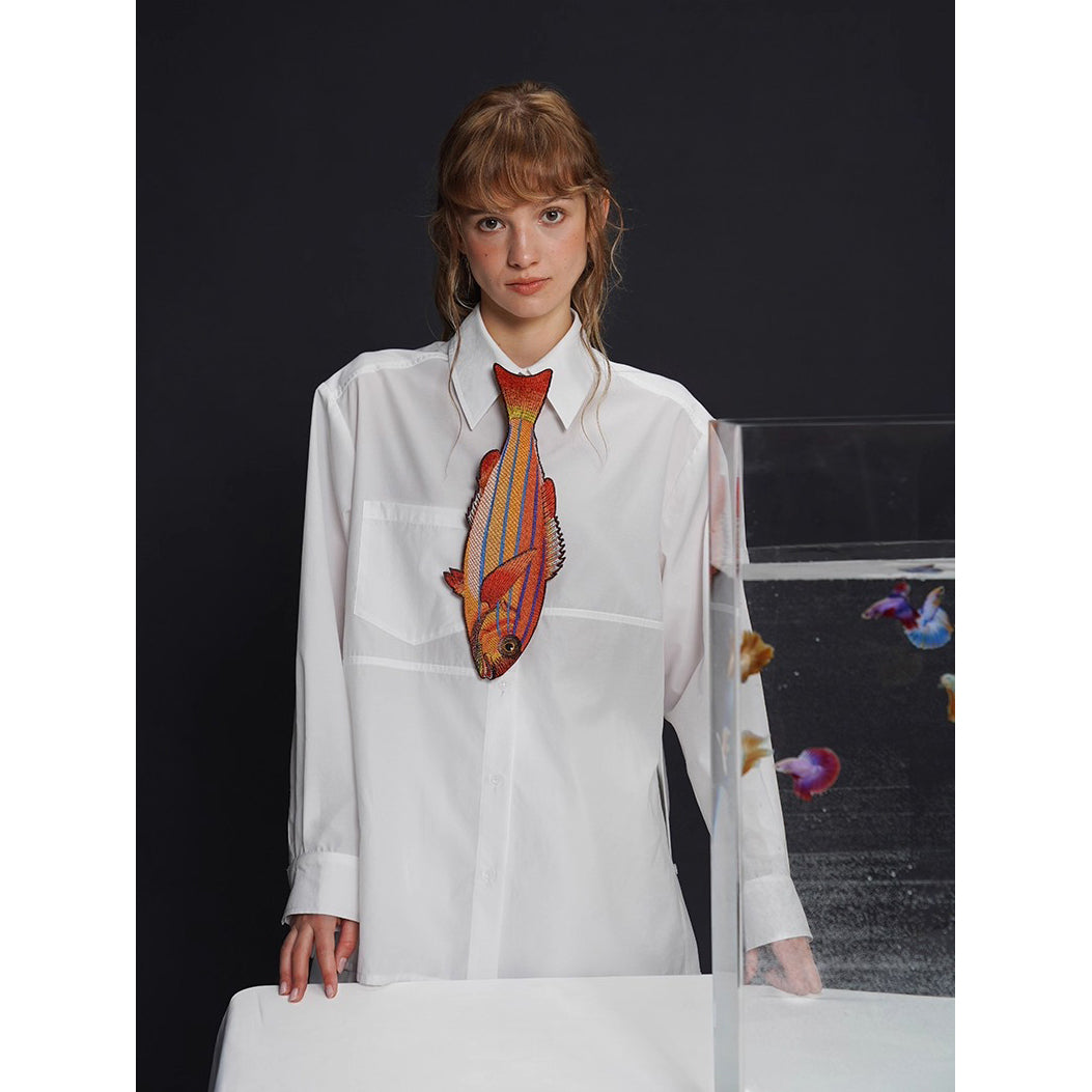 お魚の刺繍ネクタイ（オレンジ）