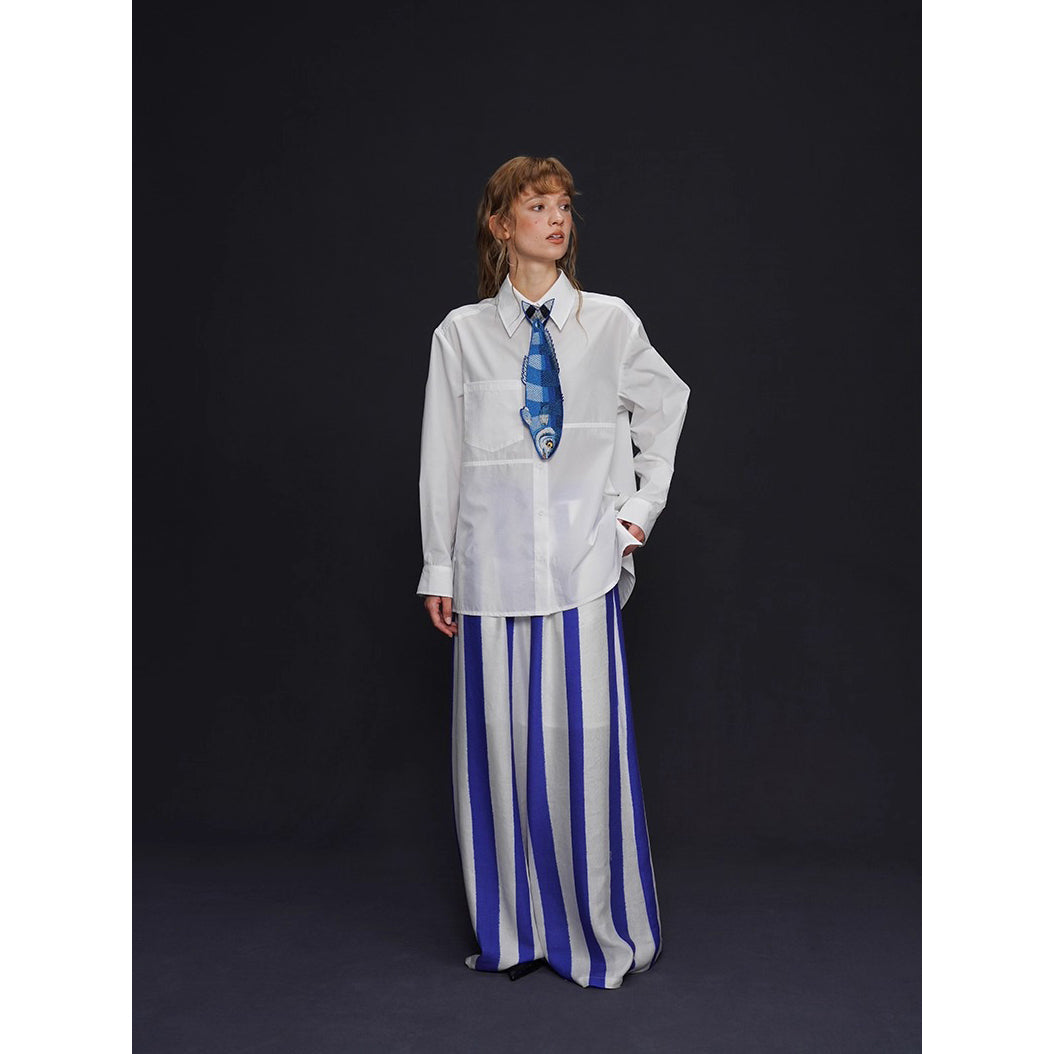 お魚の刺繍ネクタイ（ブルー）