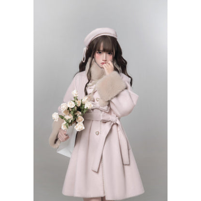桜色のお嬢様のリボンファーウールコート