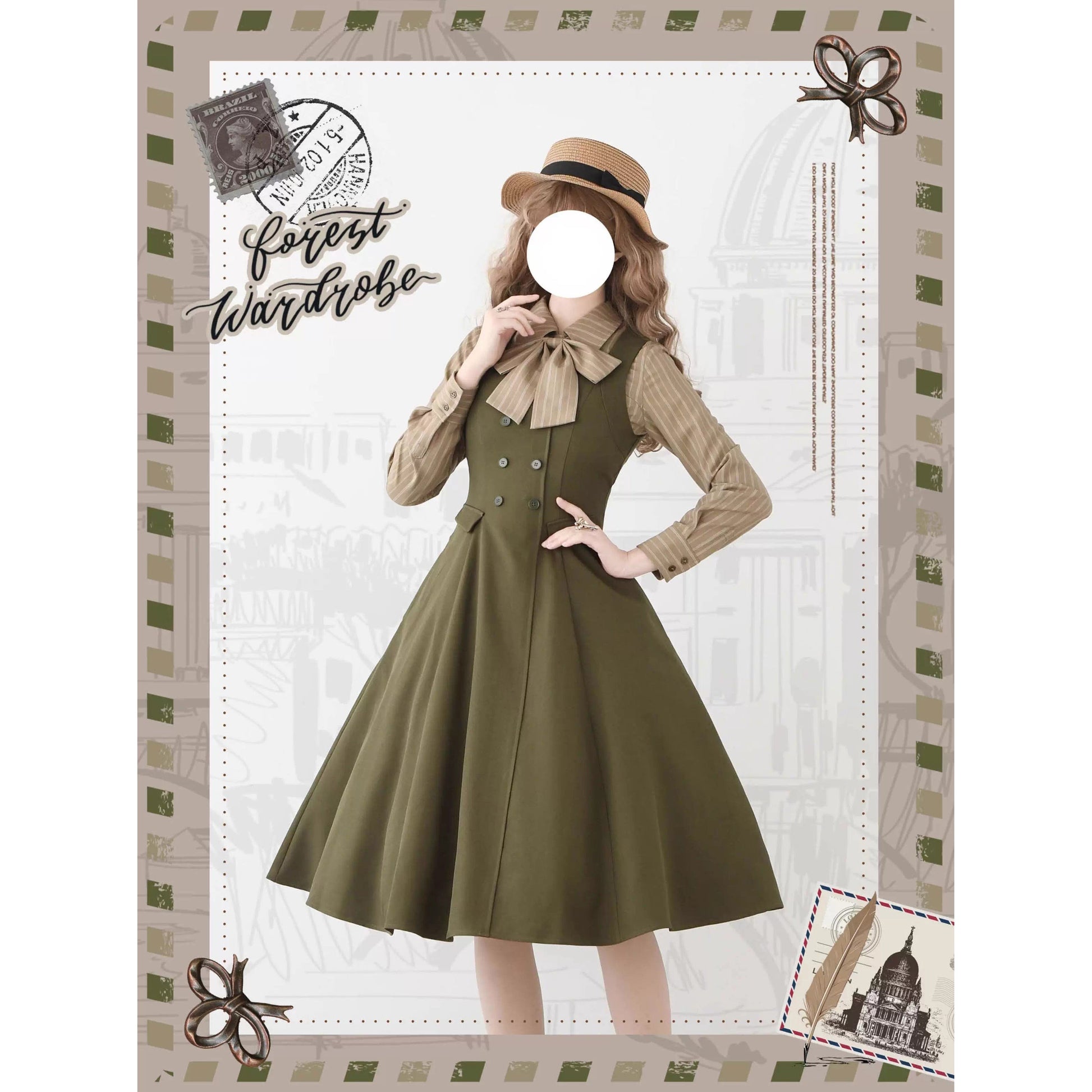 英国のお嬢様のブリティッシュジャンパースカート - Moss Green