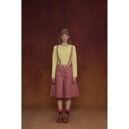 煉瓦色の刺繍ストラップパンツ