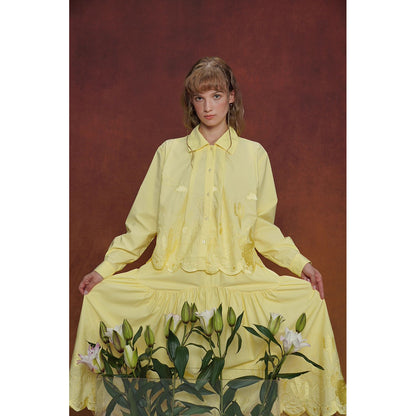 サボテンの刺繍ブラウスとスカート - Yellow