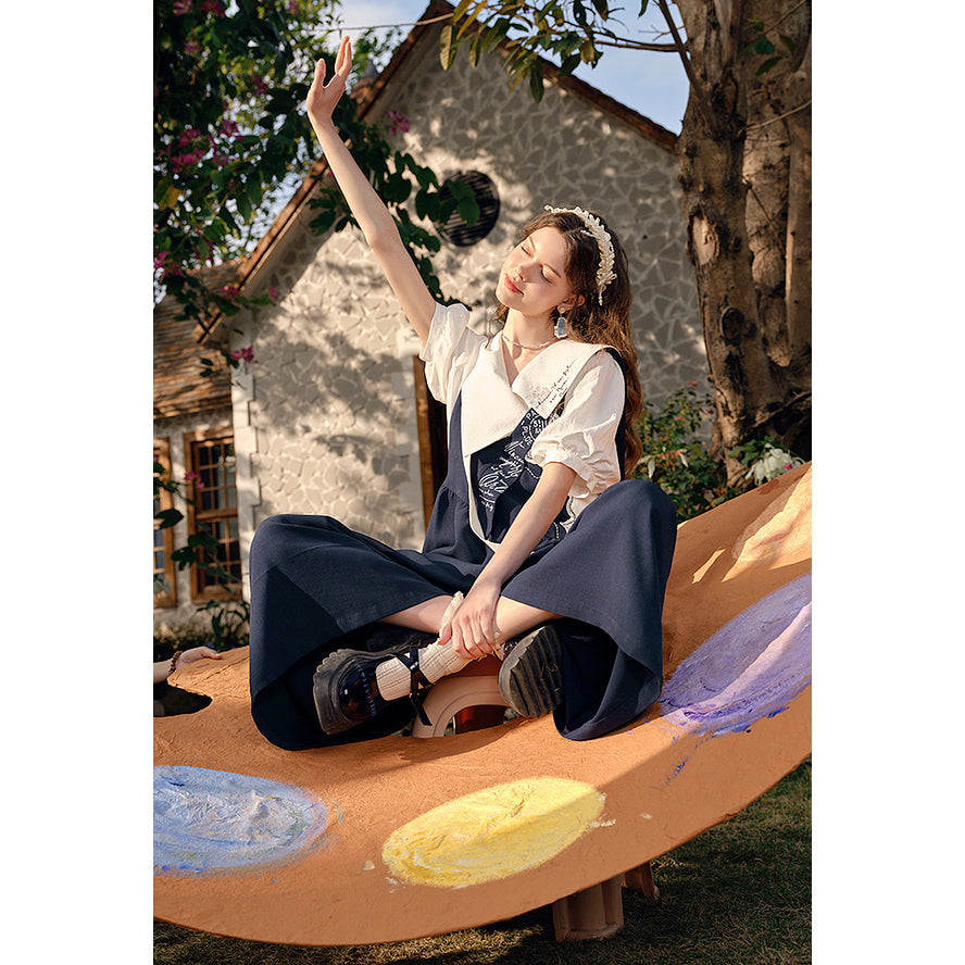 馬の石膏像の刺繍サロペットパンツ