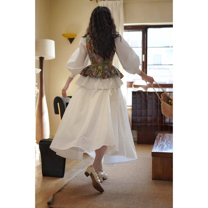 油彩画の花柄コルセットベスト
