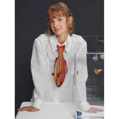 お魚の刺繍ネクタイ（オレンジ）