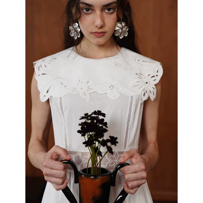 月光の花の刺繍ロングワンピース