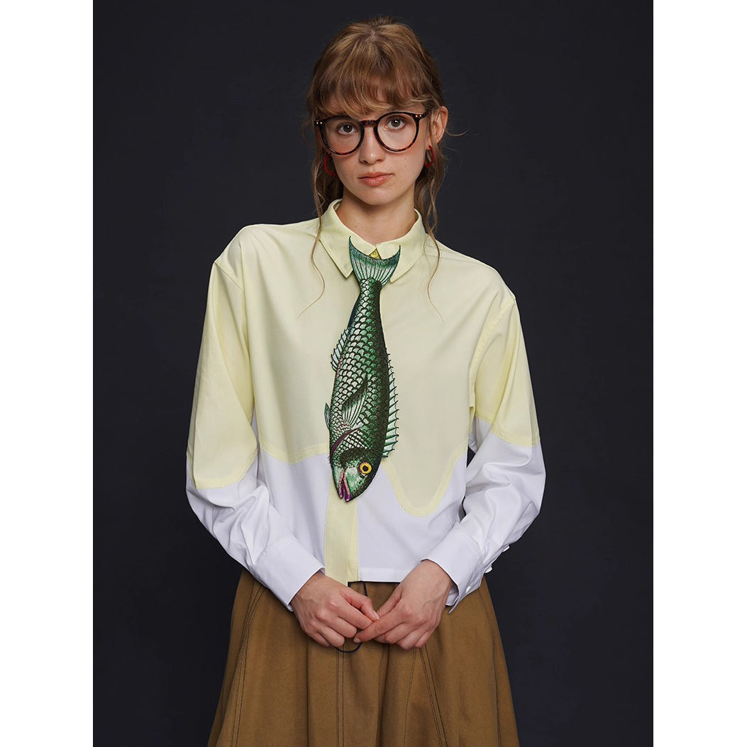 お魚の刺繍ネクタイ（グリーン）