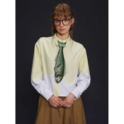 お魚の刺繍ネクタイ（グリーン）