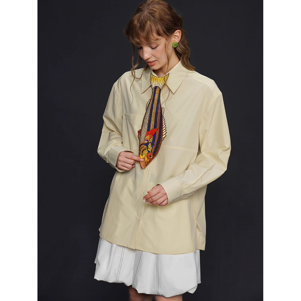 お魚の刺繍ネクタイ（ブルー×イエロー）