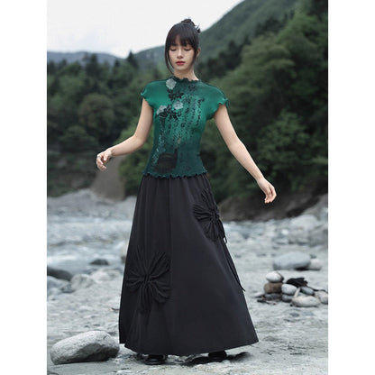 詩句と花絵画ハイネックトップス