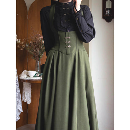 英国のお嬢様のスタンドカラーブラウス - Black