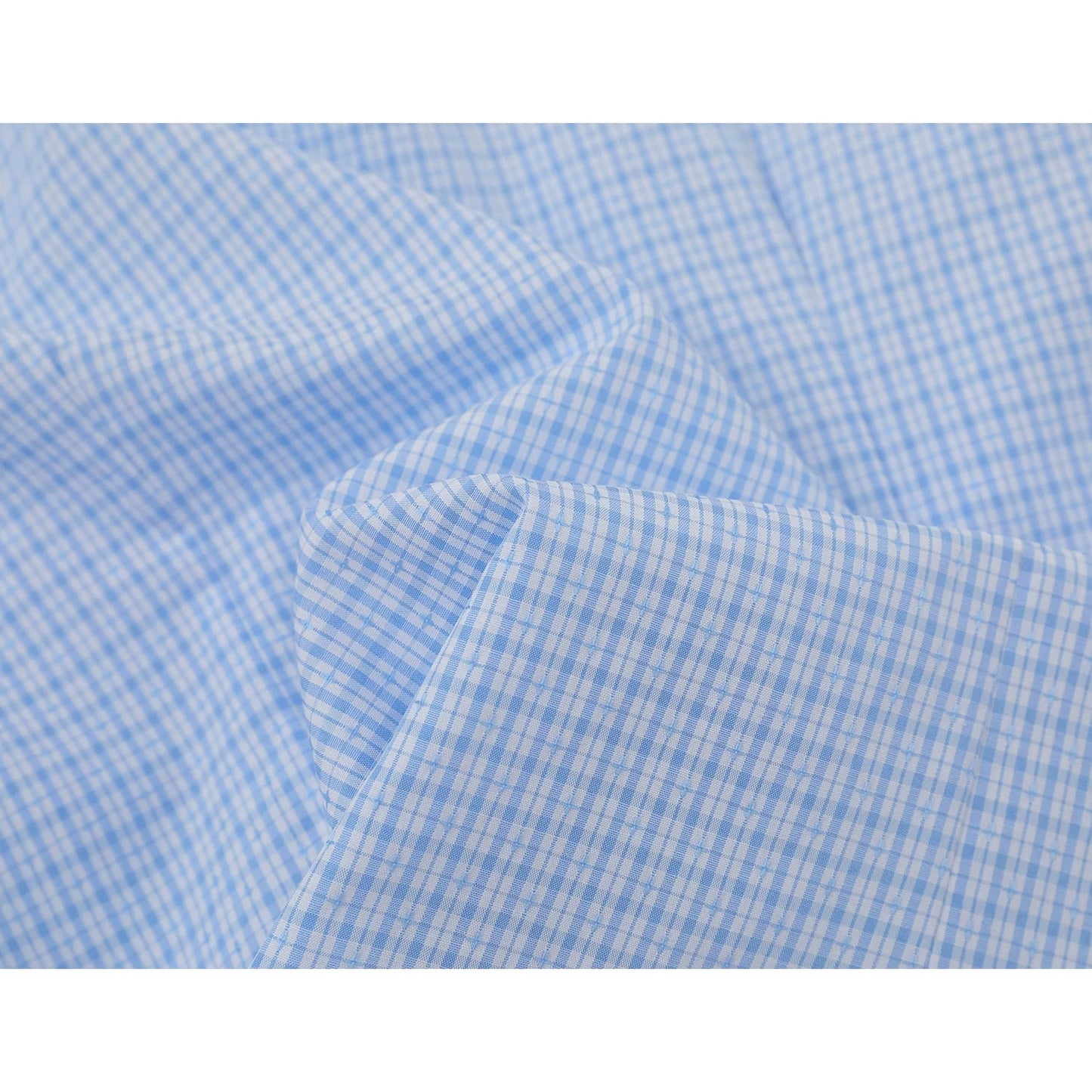 子猫の刺繍チェックシャツ - Sky Blue Check