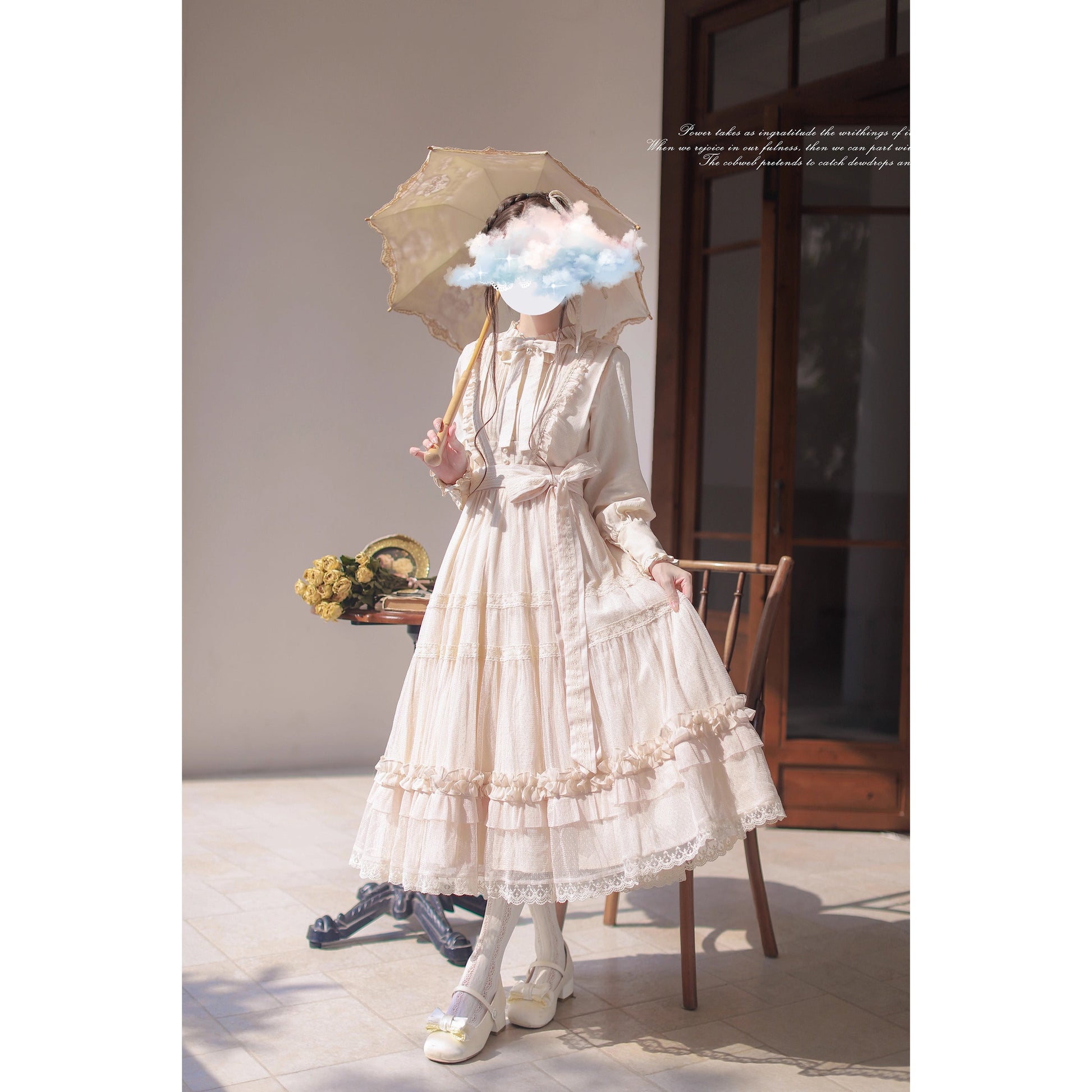 奏鳴曲を奏でる刺繍ジャンパースカートとフリルリボンブラウス