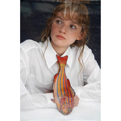 お魚の刺繍ネクタイ（オレンジ）