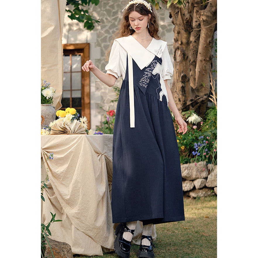 馬の石膏像の刺繍サロペットパンツ