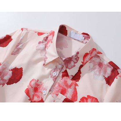 カーネーションの花柄ショートシャツ