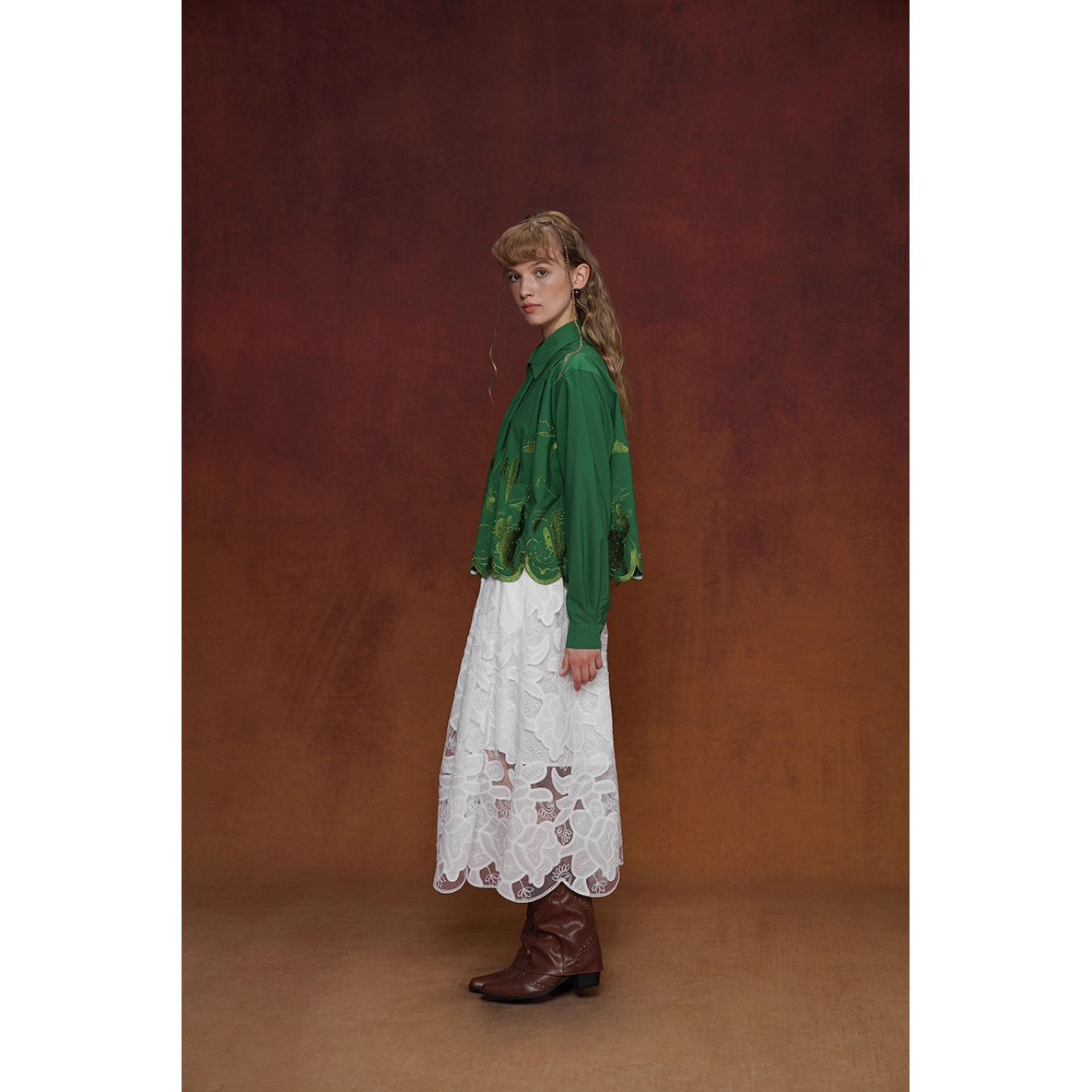 Cactus Embroidered Blouse and Skirt - Green – remulia