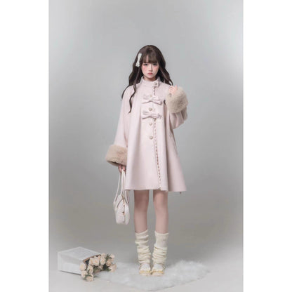桜色のお嬢様のリボンファーウールコート