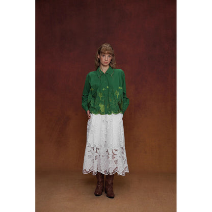 サボテンの花の刺繍レーススカート