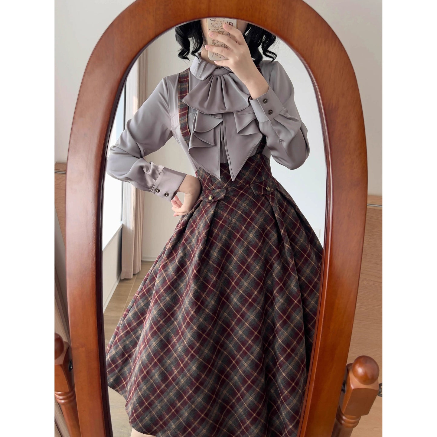 英国のお嬢様のクラシカルジャンパースカート - Burgundy Checked