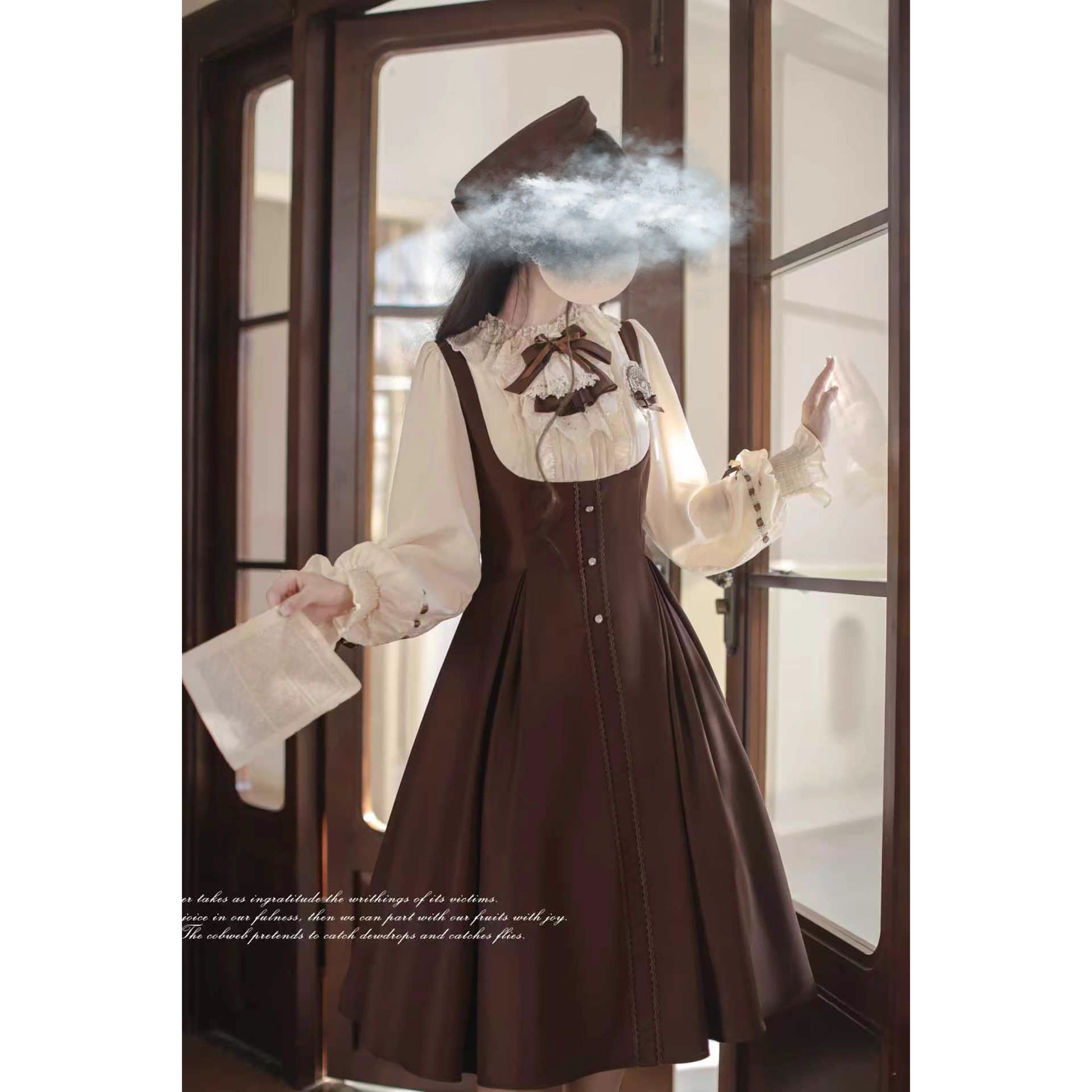 英国令嬢のクラシカルドッキングワンピースとケープ - Brown
