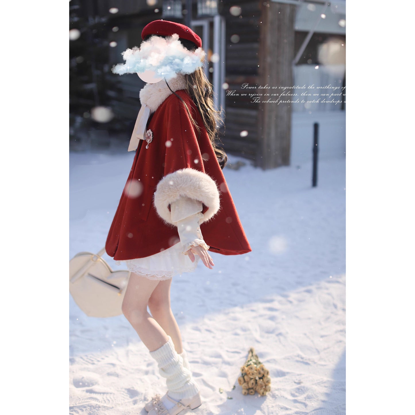 深紅のお嬢様のウールケープコート