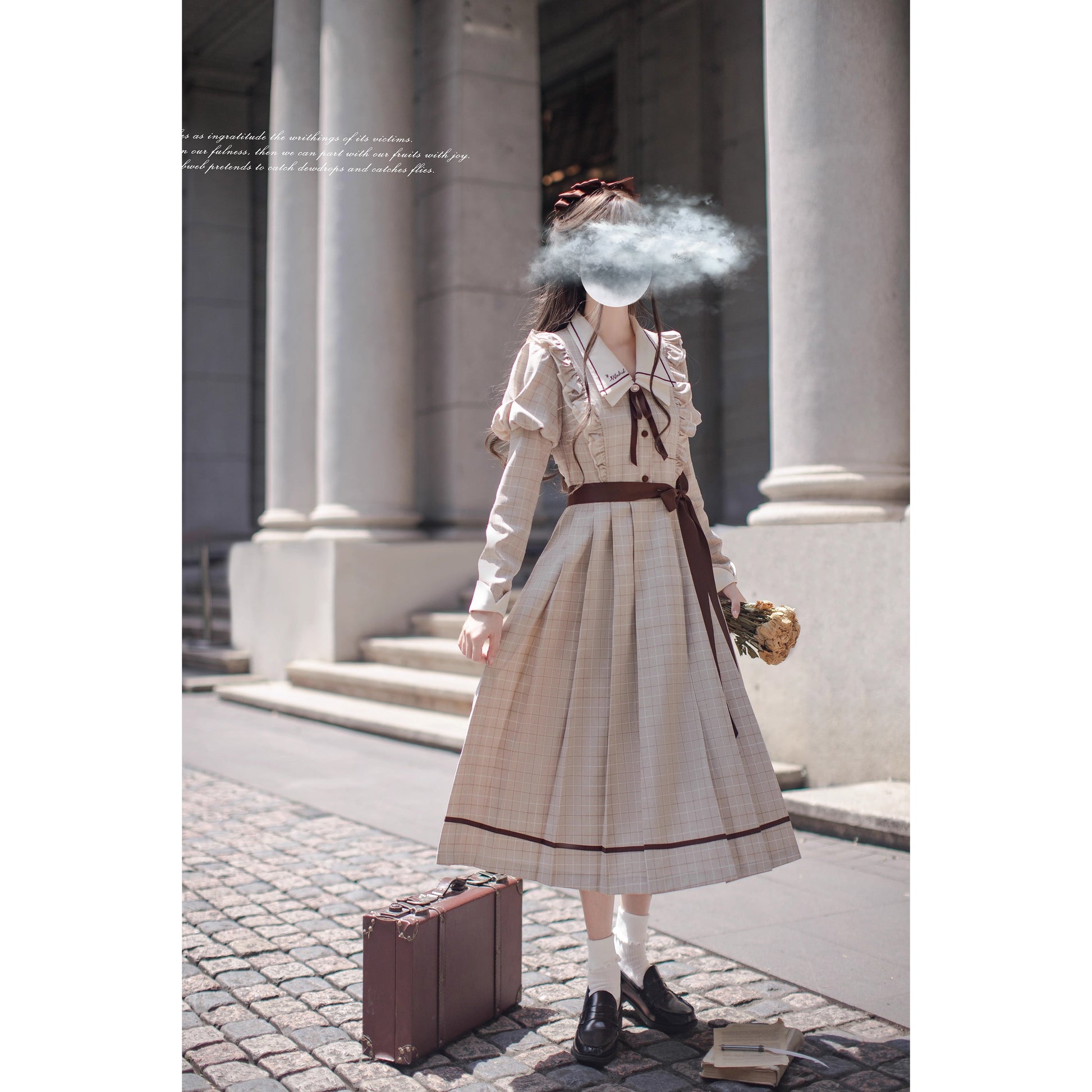 英国のお嬢様の格子柄クラシカルワンピース