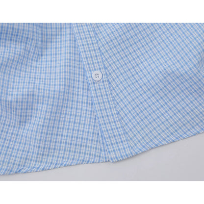 子猫の刺繍チェックシャツ - Sky Blue Check