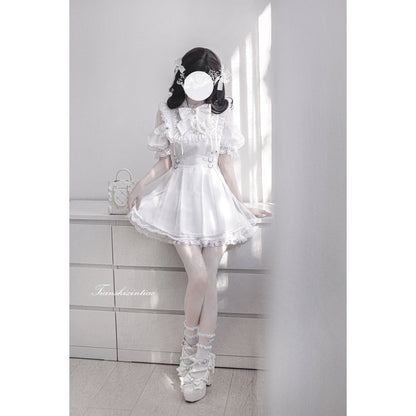 純白の天使の刺繍フリルワンピース