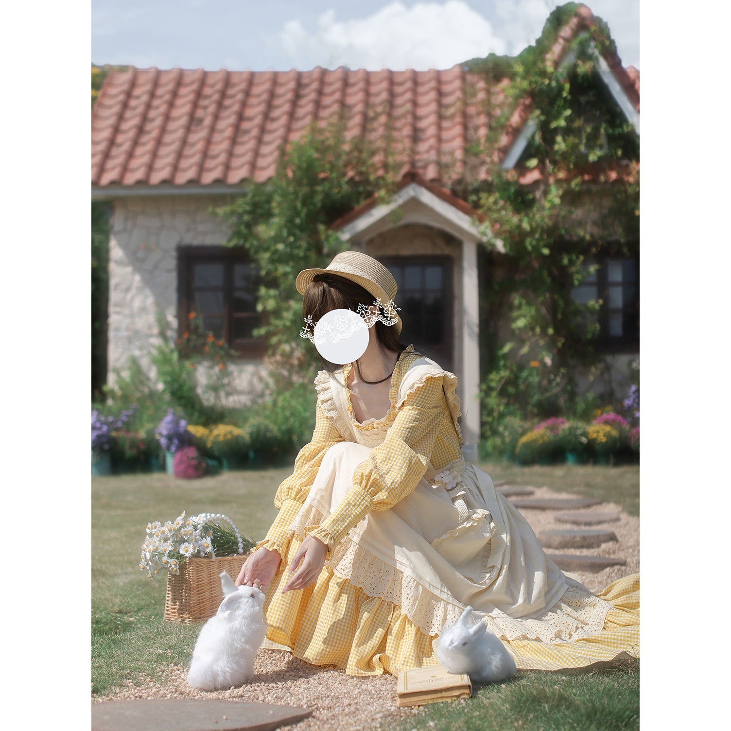 蒲公英色のレトロワンピースとエプロン