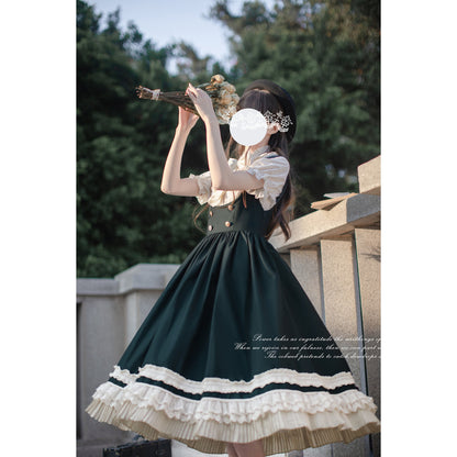 英国令嬢のクラシカルジャンパースカートとブラウス - Dark Green
