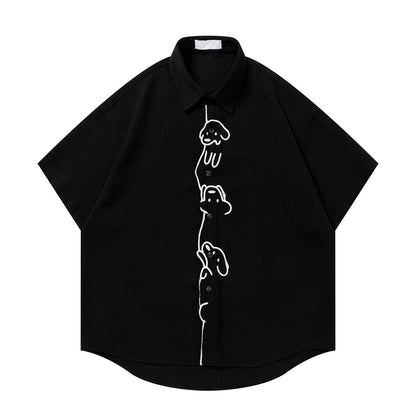 子犬の刺繍シャツ - Black