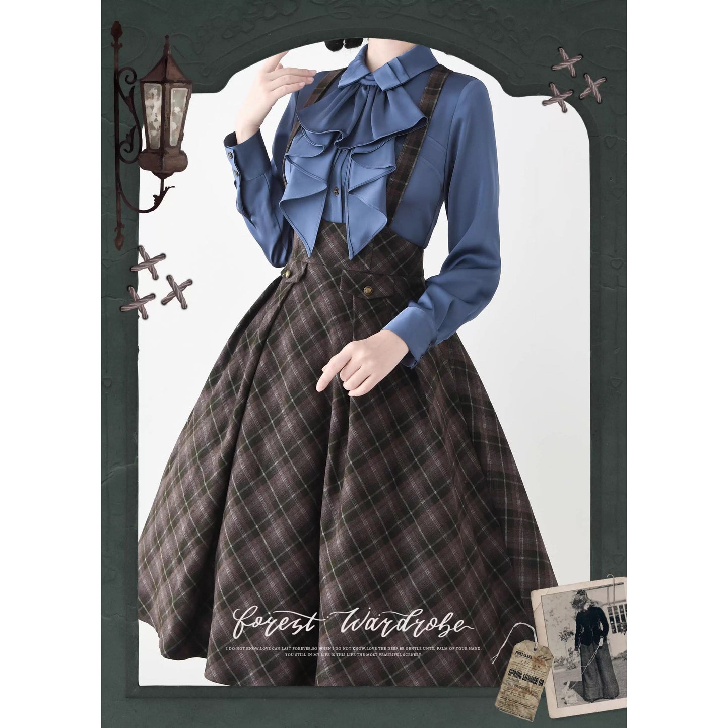 英国のお嬢様のクラシカルジャンパースカート - Olive Gray Checked