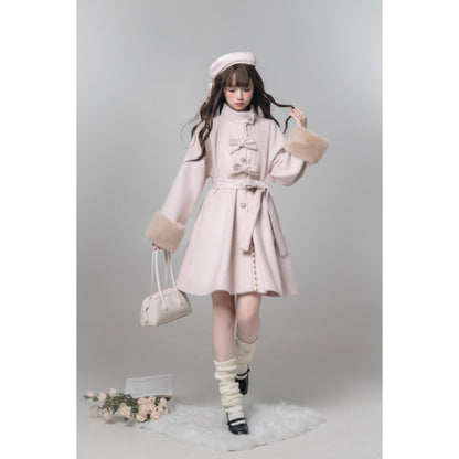桜色のお嬢様のリボンファーウールコート