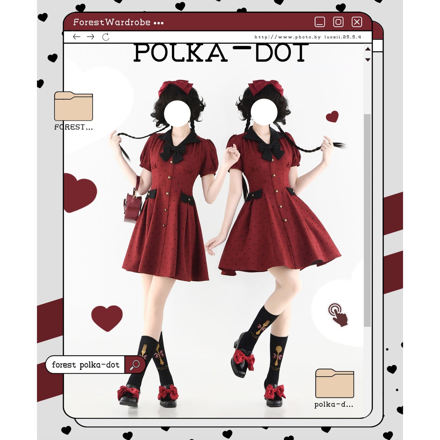 映画女優の水玉柄クラシカルワンピース - Madder Red