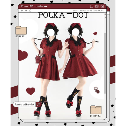 映画女優の水玉柄クラシカルワンピース - Madder Red