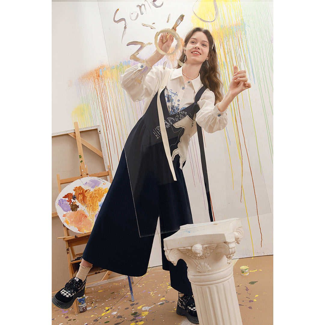 馬の石膏像の刺繍サロペットパンツ