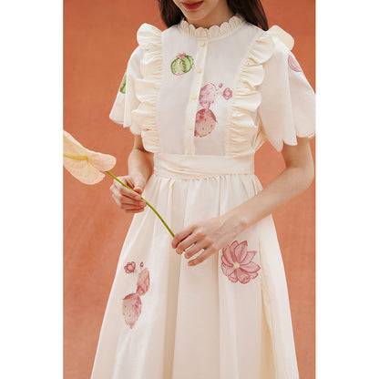 サボテンと花の刺繍レトロワンピース