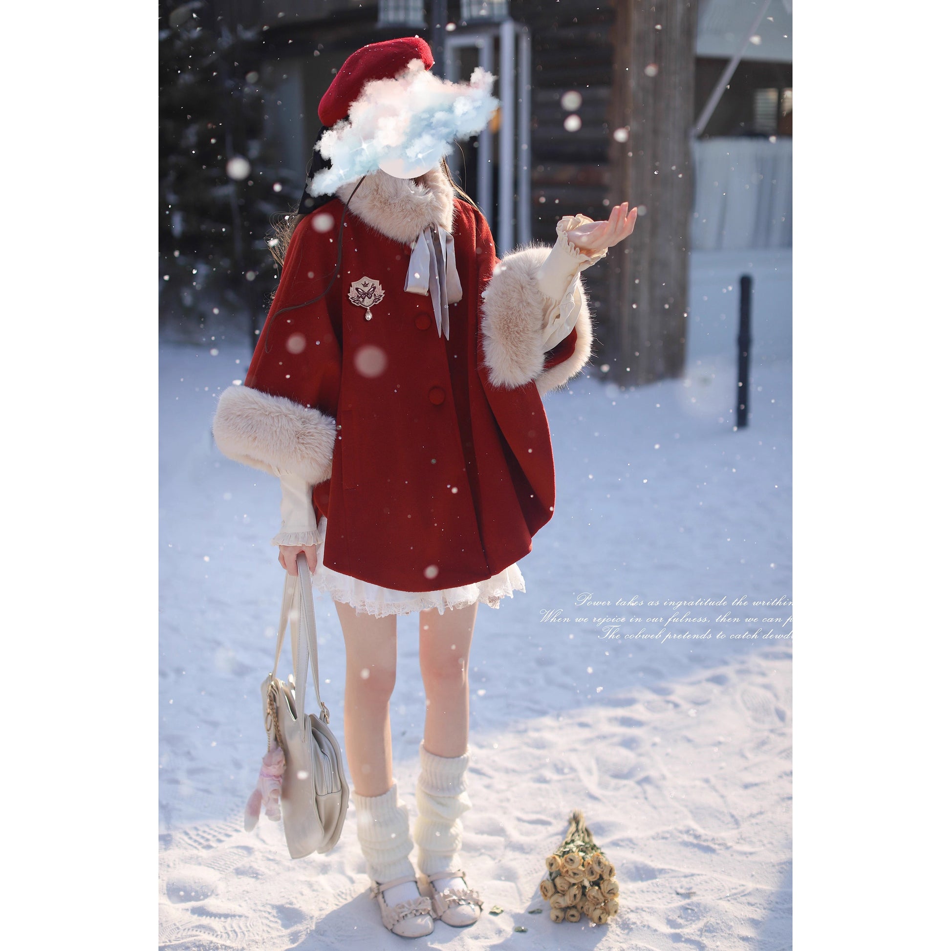 深紅のお嬢様のウールケープコート