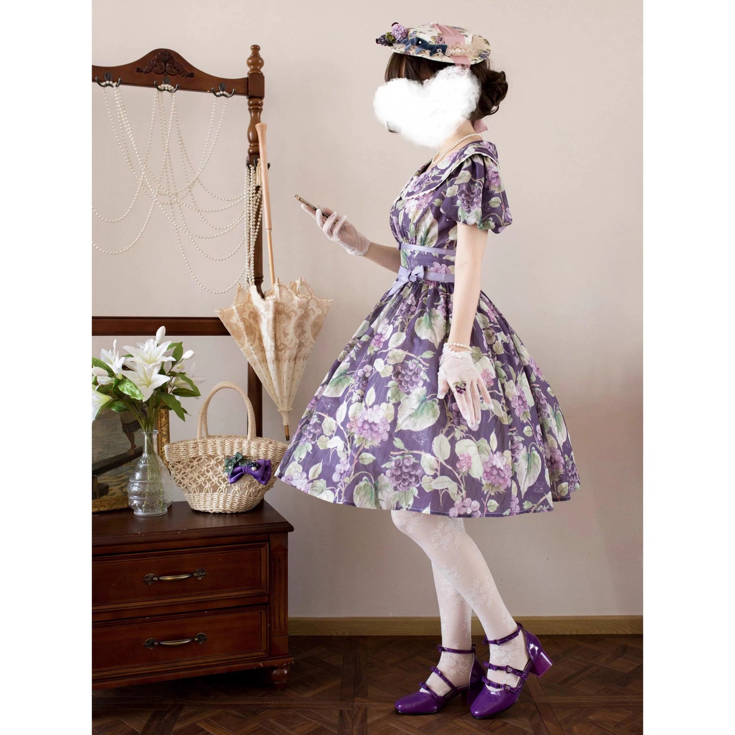紫葡萄の水彩画コルセットワンピース - Purple