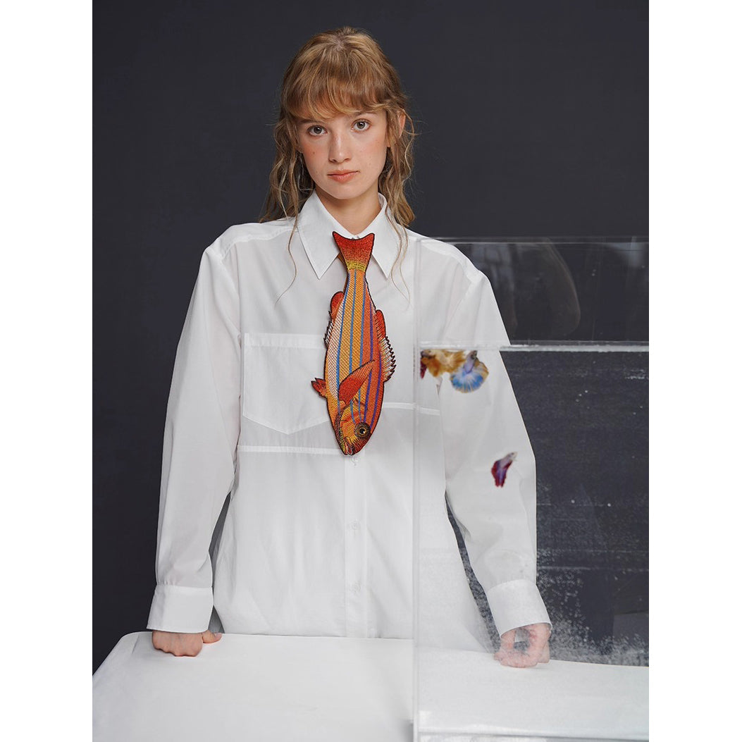 お魚の刺繍ネクタイ（オレンジ）