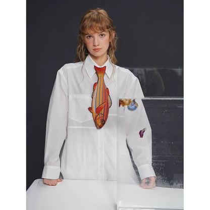 お魚の刺繍ネクタイ（オレンジ）