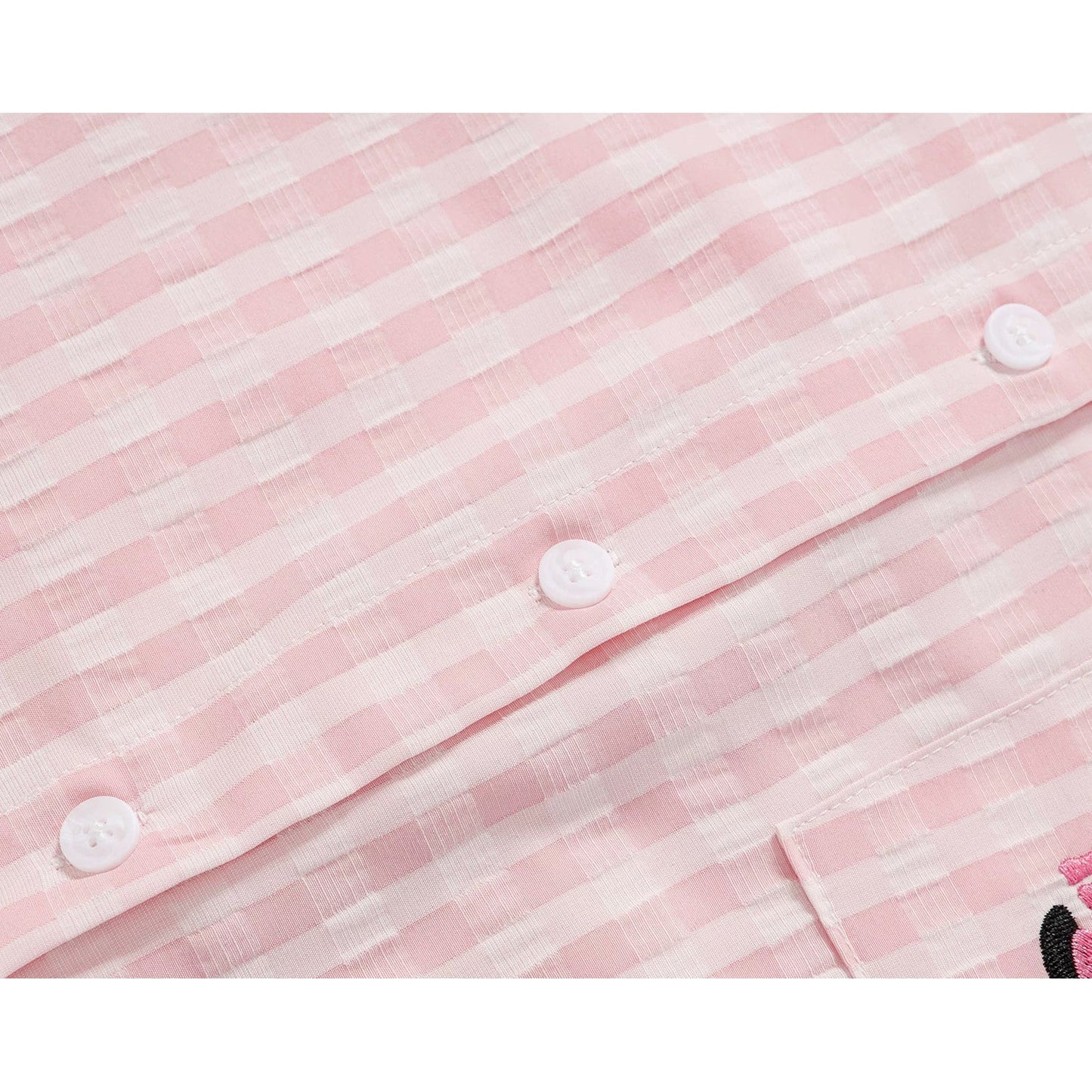 子猫の刺繍チェックシャツ - Light Pink