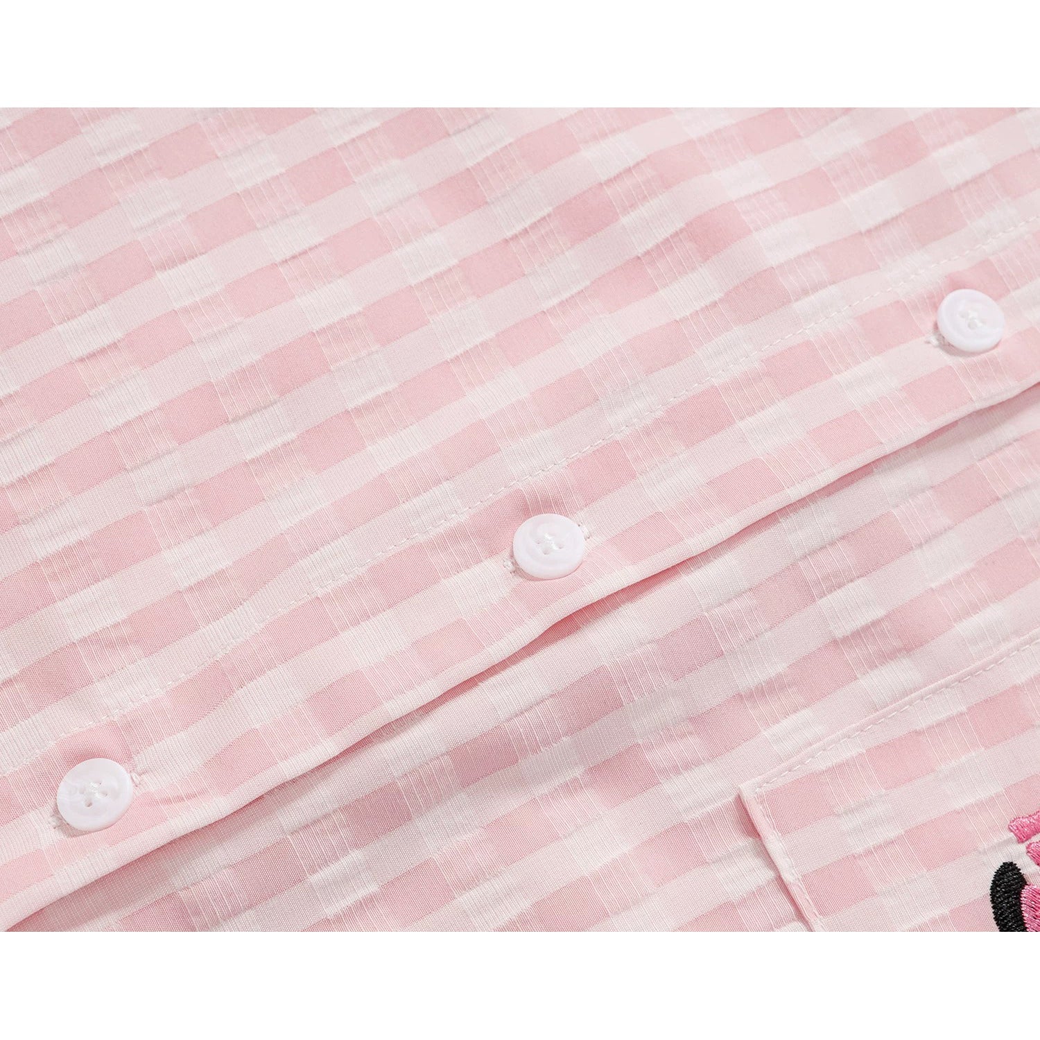 子猫の刺繍チェックシャツ - Light Pink