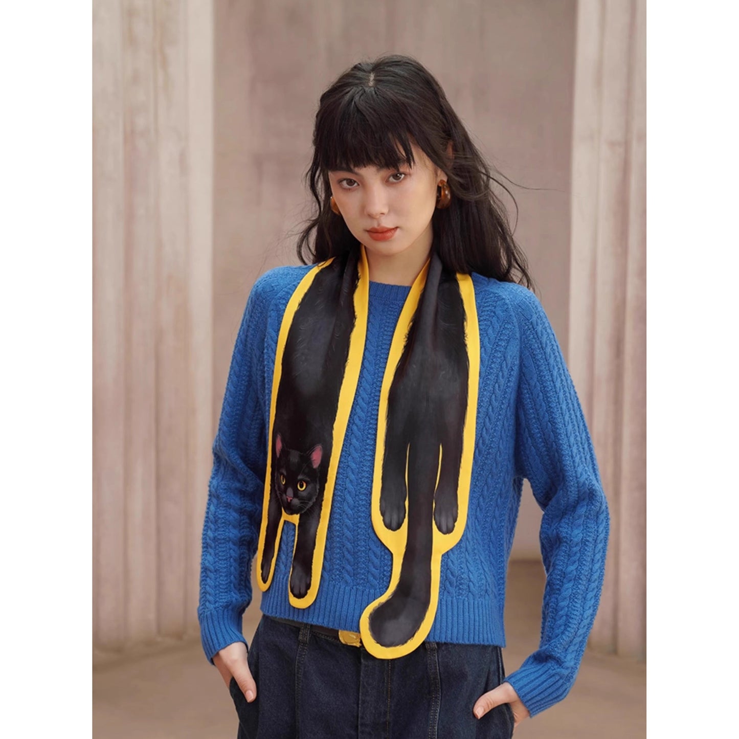 ケーブル編みのレトロセーター