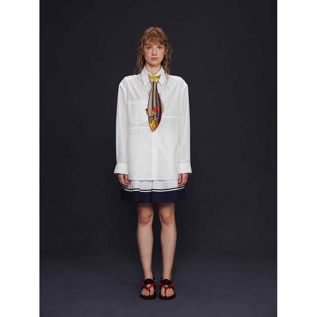 お魚の刺繍ネクタイ（ブルー×イエロー）