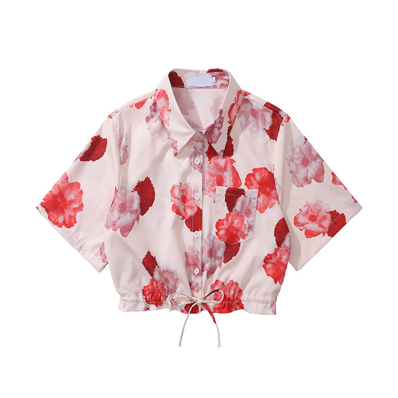 カーネーションの花柄ショートシャツ