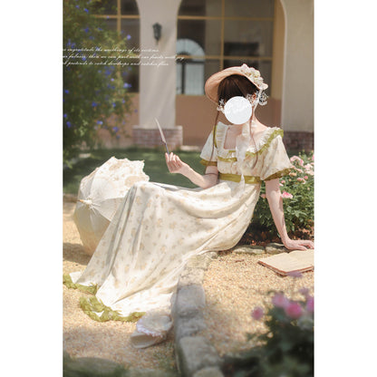 宮廷のお嬢様の花柄ロングワンピース