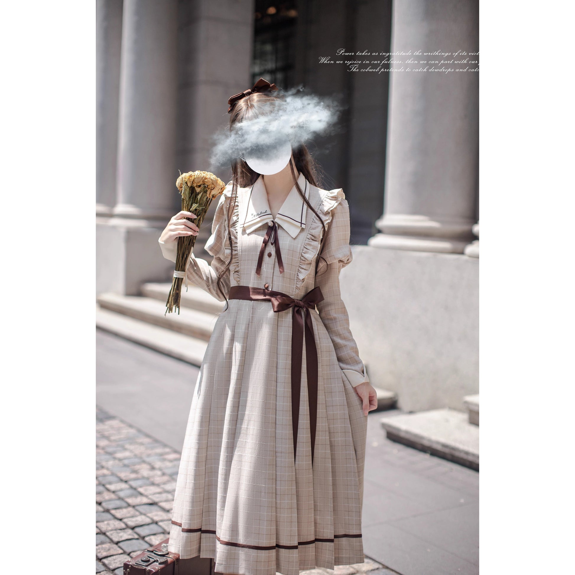 英国のお嬢様の格子柄クラシカルワンピース