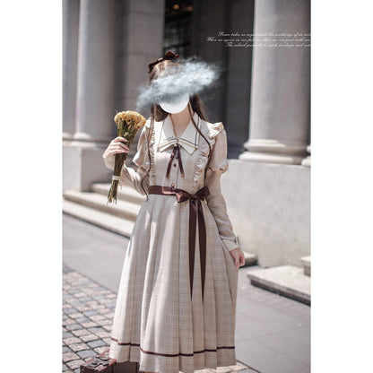 英国のお嬢様の格子柄クラシカルワンピース